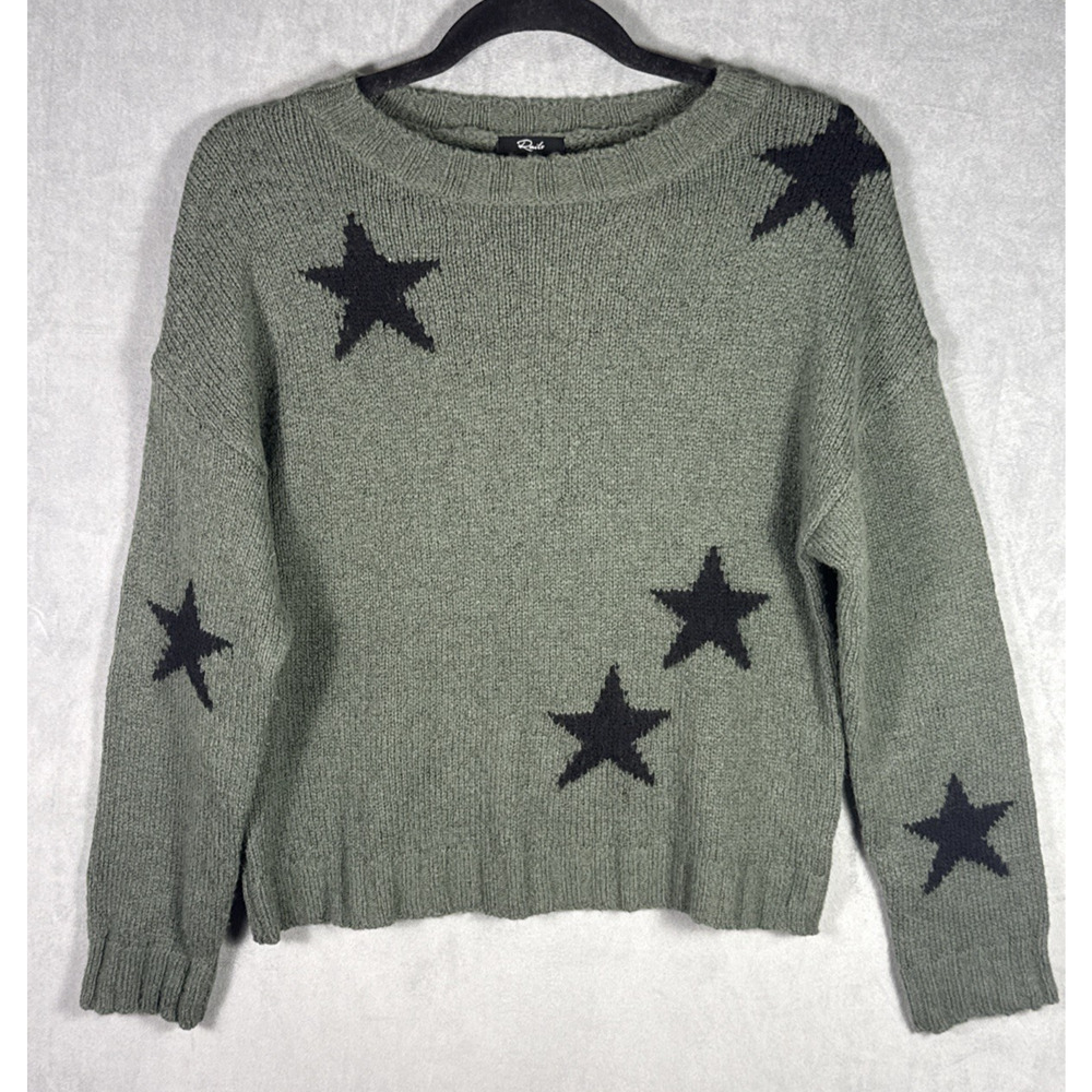 Rails Perci Olive Green Black Stars Merino Wool Knit Sweater XS Extra Small